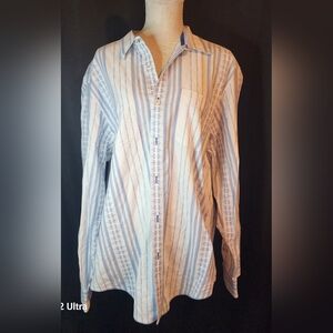 Tommy Bahama XL Blue and White Striped Button Up Dress Shirt